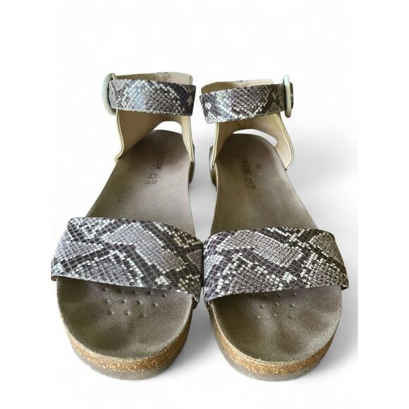 GEOX Respira Snake Print Suede Sandals Size 39 Leather Cork Sole Italy Patent - Picture 1 of 9